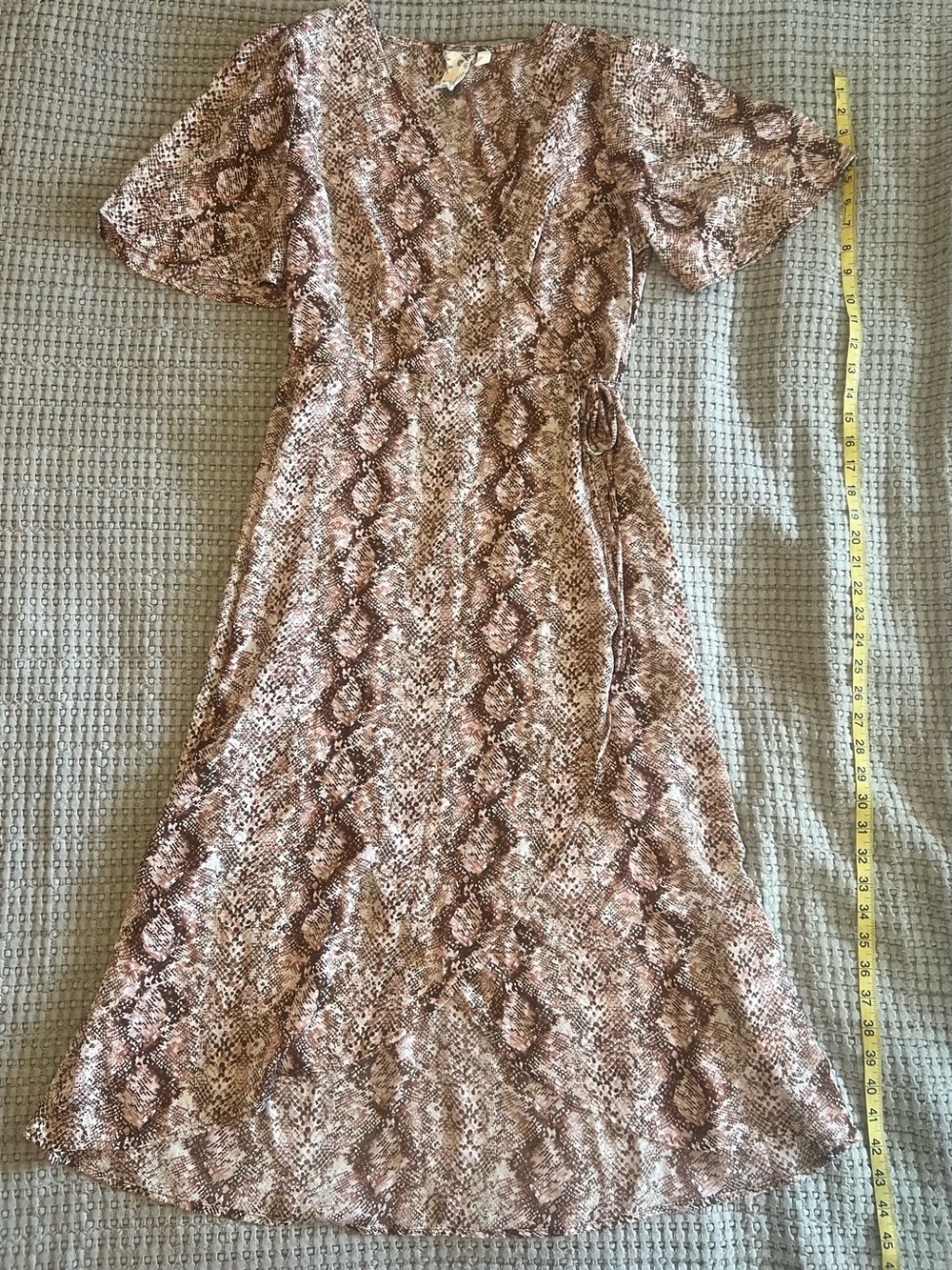 Blu Pepper Pink Taupe Snake-Print Wrap Midi Dress